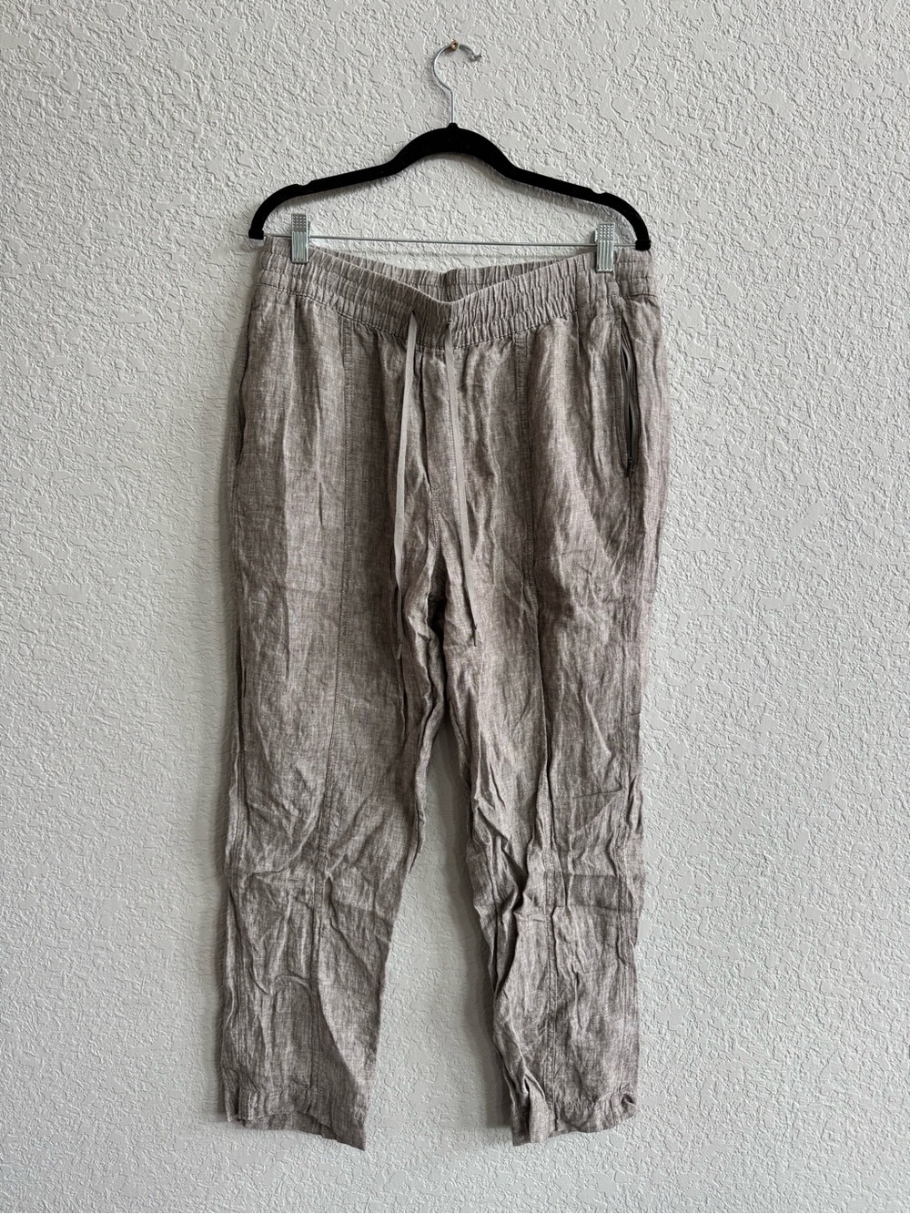 Athleta Taupe Linen-Blend Drawstring Joggers
